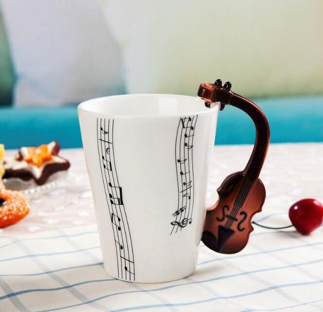 Creative Music Violin Style Guitar Ceramic Mug