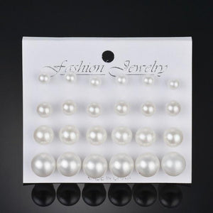 12 pairs White Simulated Pearl Earrings Set For Women Jewelry