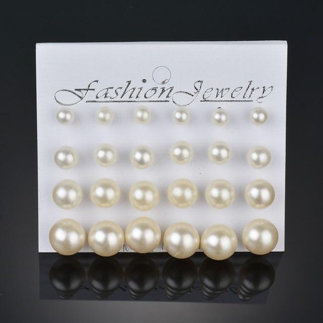 12 pairs White Simulated Pearl Earrings Set For Women Jewelry