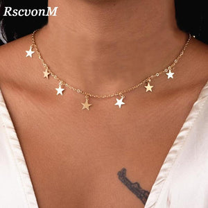 Women Jewelry Natural Alloy Gold Color Star Pendant Necklace