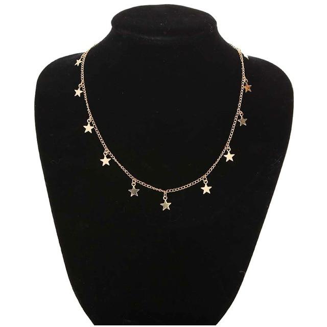 Women Jewelry Natural Alloy Gold Color Star Pendant Necklace