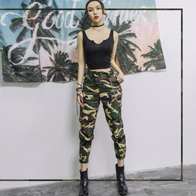 High waist pants camouflage loose joggers women army harem camo pants streetwear punk black cargo pants women capris trousers