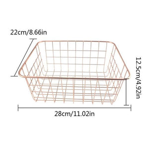 Nordic Style Rose Gold Metal Wire Storage Basket Cosmetic Organizer Holder Home Office Desk Toiletry Collection Bathroom Shelf