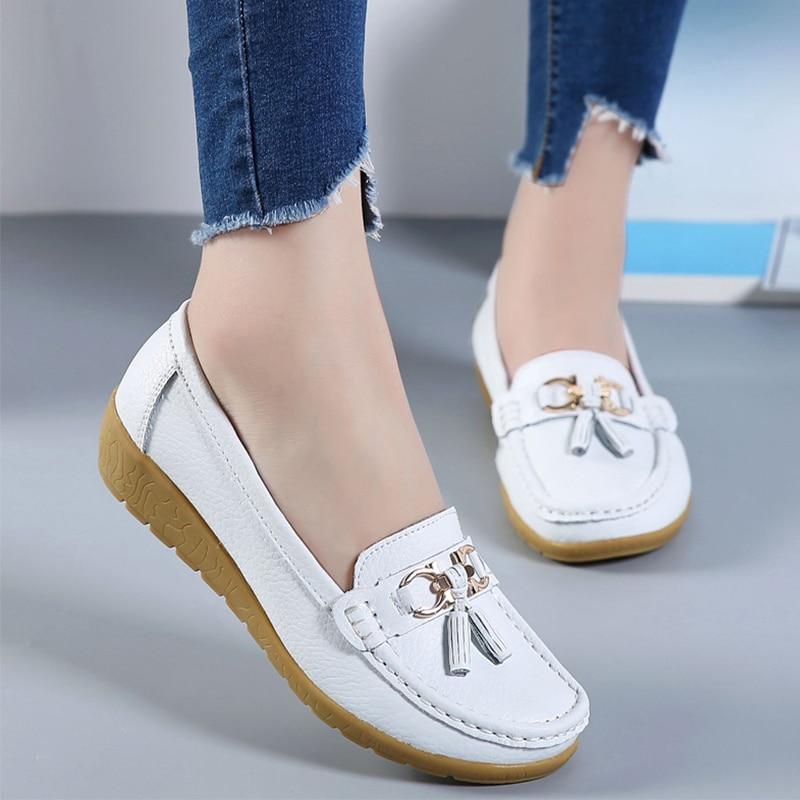 Women Ballet Shoes Flats Cut Out Leather Breathbale Moccains Women Boat Flats