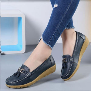 Women Ballet Shoes Flats Cut Out Leather Breathbale Moccains Women Boat Flats