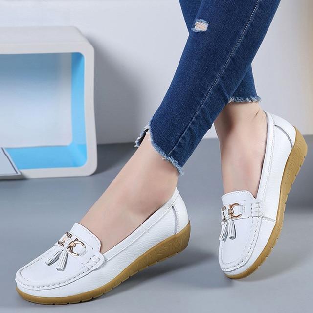 Women Ballet Shoes Flats Cut Out Leather Breathbale Moccains Women Boat Flats