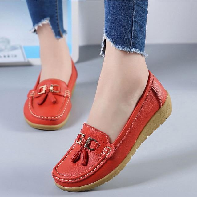 Women Ballet Shoes Flats Cut Out Leather Breathbale Moccains Women Boat Flats