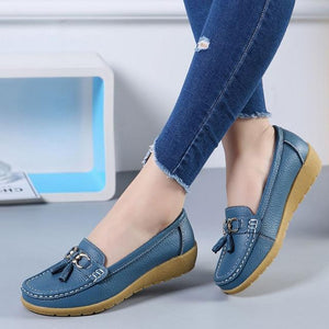 Women Ballet Shoes Flats Cut Out Leather Breathbale Moccains Women Boat Flats