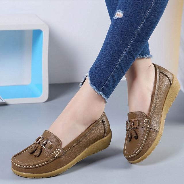 Women Ballet Shoes Flats Cut Out Leather Breathbale Moccains Women Boat Flats