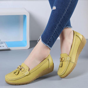 Women Ballet Shoes Flats Cut Out Leather Breathbale Moccains Women Boat Flats