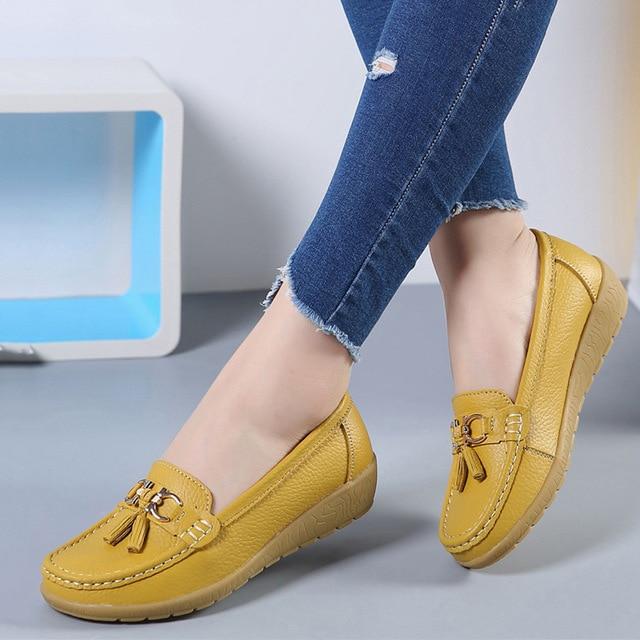 Women Ballet Shoes Flats Cut Out Leather Breathbale Moccains Women Boat Flats