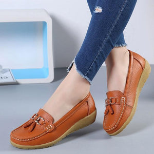 Women Ballet Shoes Flats Cut Out Leather Breathbale Moccains Women Boat Flats