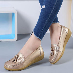 Women Ballet Shoes Flats Cut Out Leather Breathbale Moccains Women Boat Flats