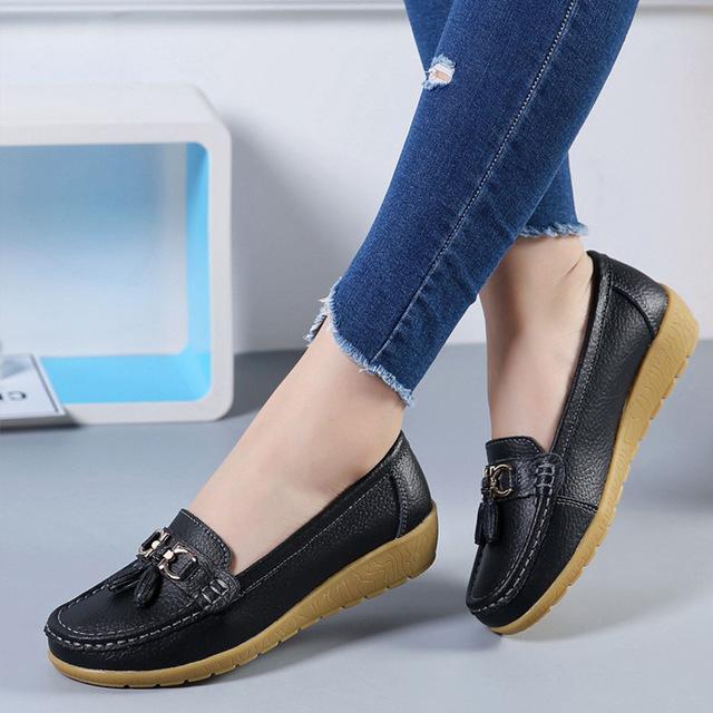 Women Ballet Shoes Flats Cut Out Leather Breathbale Moccains Women Boat Flats