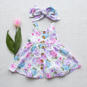 Toddler Kids Baby Girl Floral tank dress match headband Sundress