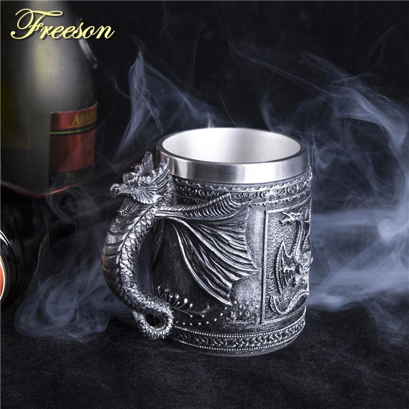 Retro Dragon Resin Stainless Steel Mug Skull Knight