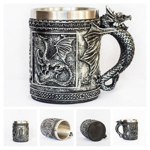 Retro Dragon Resin Stainless Steel Mug Skull Knight