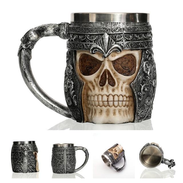 Retro Dragon Resin Stainless Steel Mug Skull Knight