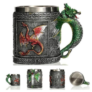 Retro Dragon Resin Stainless Steel Mug Skull Knight