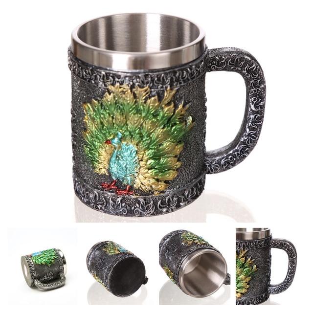 Retro Dragon Resin Stainless Steel Mug Skull Knight