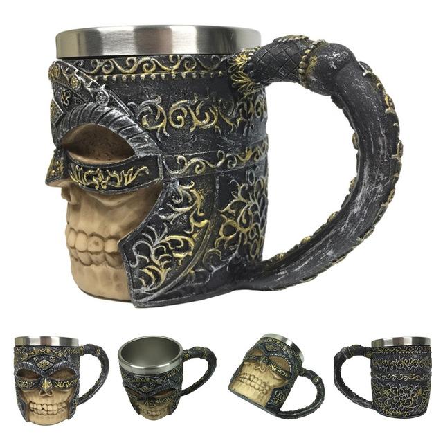 Retro Dragon Resin Stainless Steel Mug Skull Knight