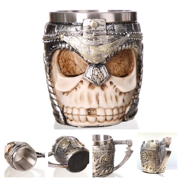 Retro Dragon Resin Stainless Steel Mug Skull Knight