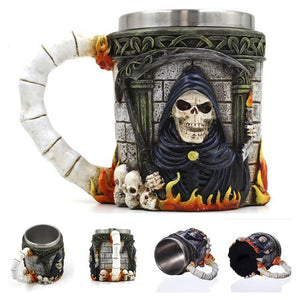 Retro Dragon Resin Stainless Steel Mug Skull Knight