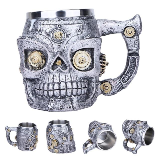 Retro Dragon Resin Stainless Steel Mug Skull Knight