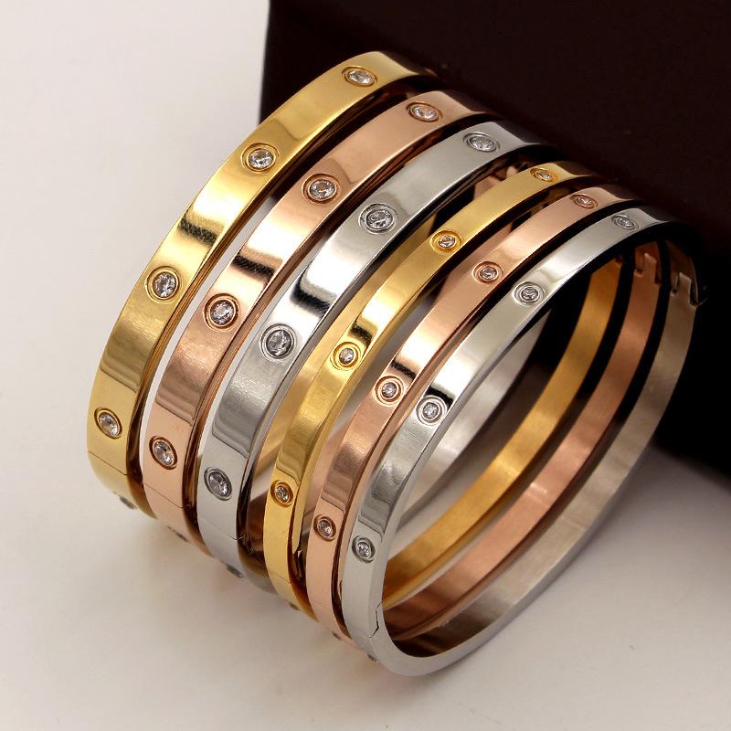 Stainless Steel Bangles and Bangles Cubic Zirconia Golden Jewelry