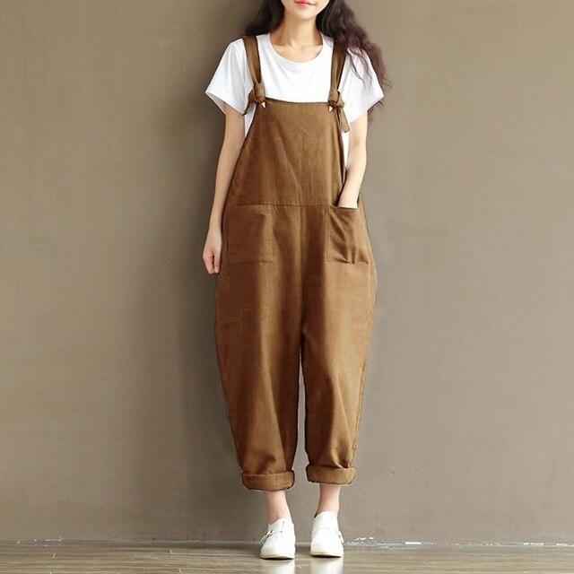 ZANZEA Women Strappy Sleeveless Bib Overalls Rompers Pockets Dungaree Spring Cotton Linen Long Suspender Jumpsuits Plus Size