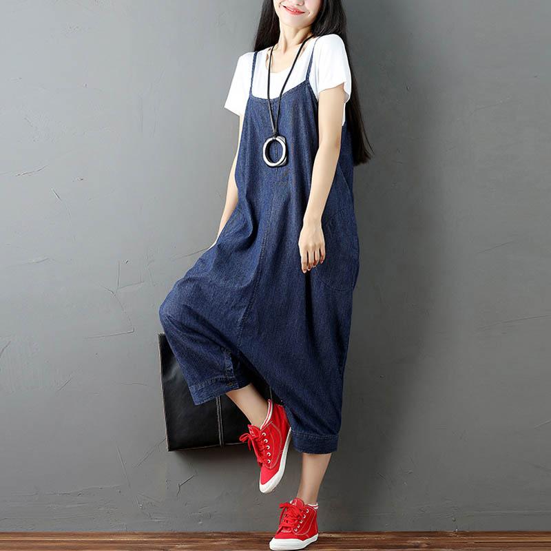 ZANZEA Women Strappy Sleeveless Harem Romper Loose Dungarees Overalls Denim Blue Linen Suspender Jumpsuit Solid Bib Pants S-5XL