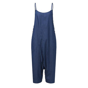 ZANZEA Women Strappy Sleeveless Harem Romper Loose Dungarees Overalls Denim Blue Linen Suspender Jumpsuit Solid Bib Pants S-5XL