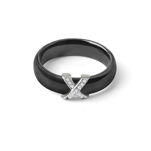 Women Ring With AAA Crystal 6/8 mm X Cross Ceramic