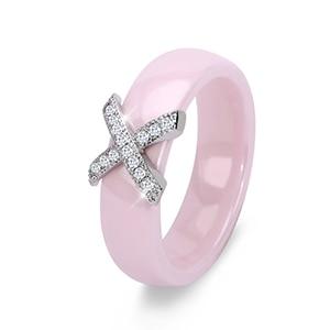 Women Ring With AAA Crystal 6/8 mm X Cross Ceramic