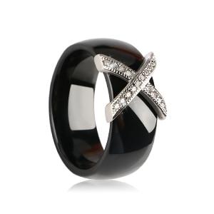 Women Ring With AAA Crystal 6/8 mm X Cross Ceramic