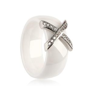 Women Ring With AAA Crystal 6/8 mm X Cross Ceramic