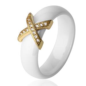 Women Ring With AAA Crystal 6/8 mm X Cross Ceramic