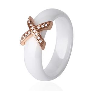 Women Ring With AAA Crystal 6/8 mm X Cross Ceramic