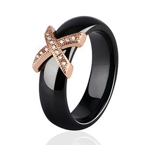 Women Ring With AAA Crystal 6/8 mm X Cross Ceramic