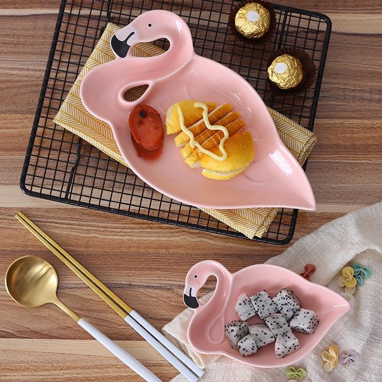 Creative 3D Pink Flamingo Ceramic Plate Dishes Bowl Snacks Dried Fruit Plate Dessert Plate Dinnerware Crockery Decorative Plate