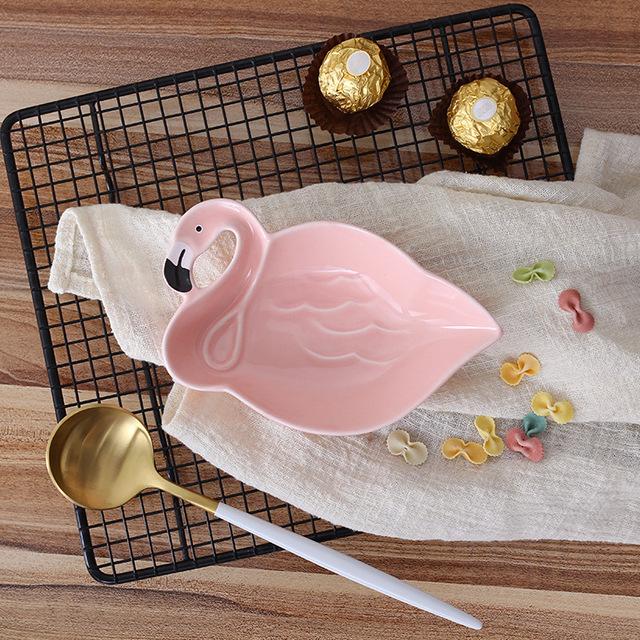 Creative 3D Pink Flamingo Ceramic Plate Dishes Bowl Snacks Dried Fruit Plate Dessert Plate Dinnerware Crockery Decorative Plate