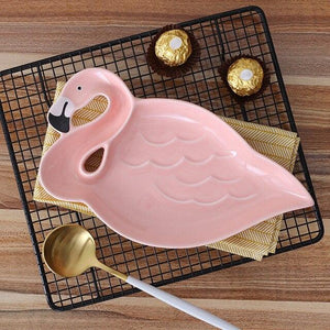 Creative 3D Pink Flamingo Ceramic Plate Dishes Bowl Snacks Dried Fruit Plate Dessert Plate Dinnerware Crockery Decorative Plate