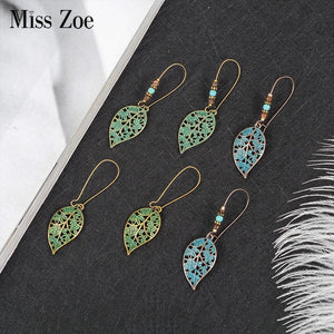 Miss Zoe Bronze Hollow Leaf Beads Drop Earrings