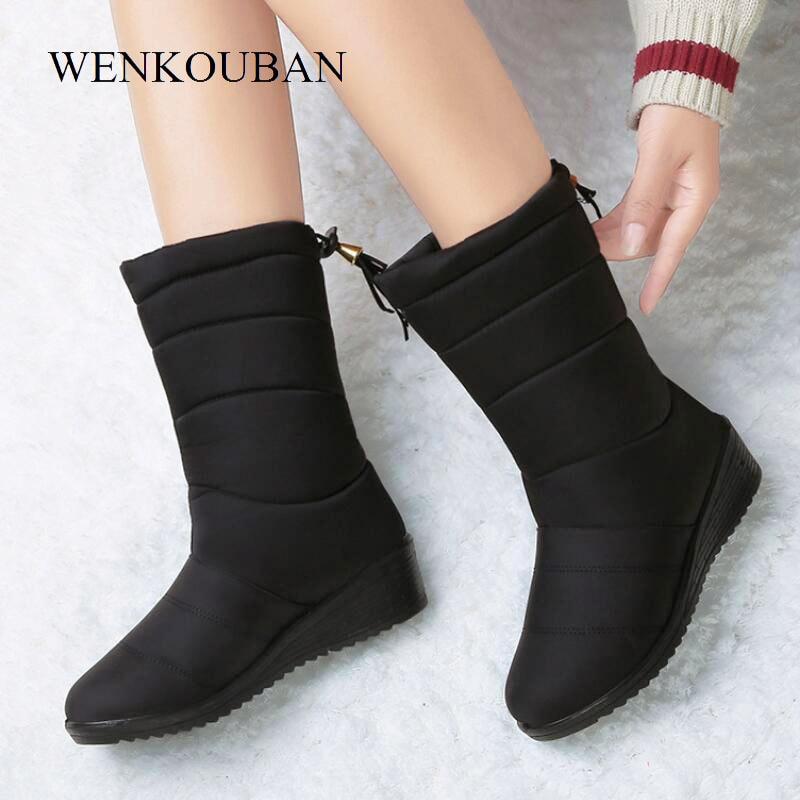 Waterproof Winter Boots Female Shoes Mid-Calf Down Boots