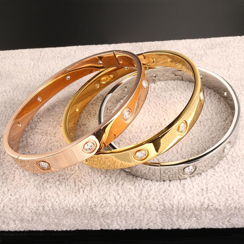 Open Cuff Design Stainless Steel Crystal Bracelets Luxury Rose Gold