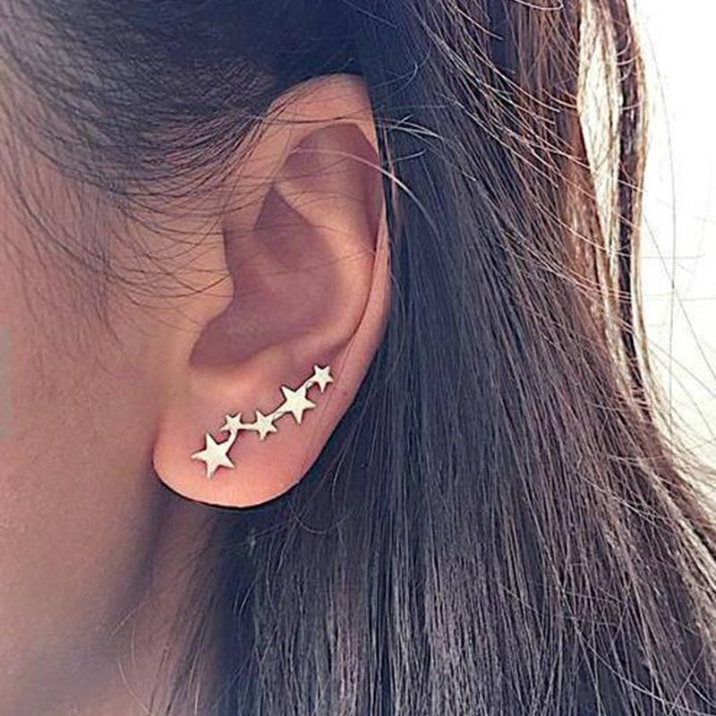 Moon Star Ear Climber Tiny Star Moon Stud Earrings For Women