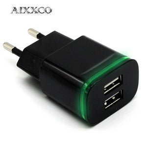 5V 2A EU Plug LED Light 2 USB Adapter Mobile Phone Wall Charger Device Micro Data Charging For iPhone 5 6 iPad Samsung