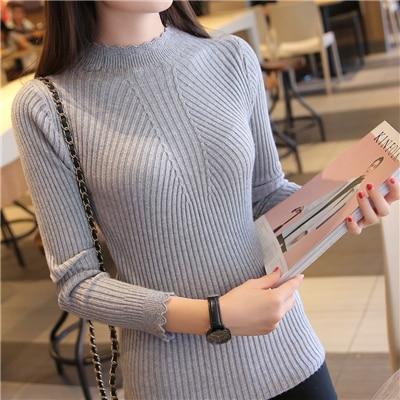 Knitting Women Sweaters And Pullovers Solid Color Turtleneck Slim Casual Ladies Knitted Sweater Winter New Chic Lace Pullover