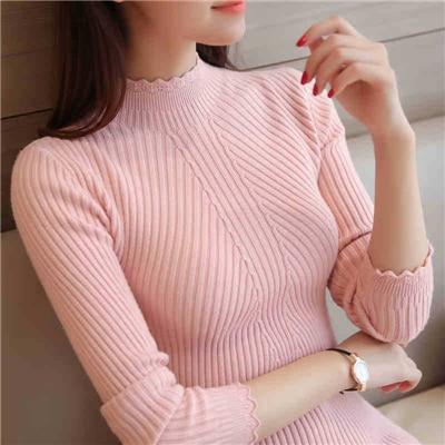 Knitting Women Sweaters And Pullovers Solid Color Turtleneck Slim Casual Ladies Knitted Sweater Winter New Chic Lace Pullover