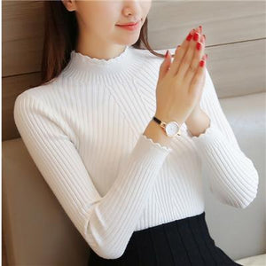 Knitting Women Sweaters And Pullovers Solid Color Turtleneck Slim Casual Ladies Knitted Sweater Winter New Chic Lace Pullover